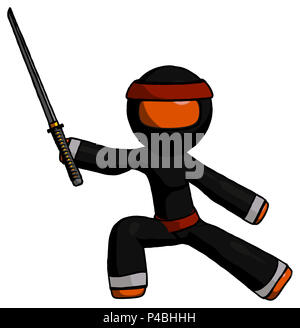 Orange guerriero ninja uomo con ninja spada katana in difesa pongono. Foto Stock