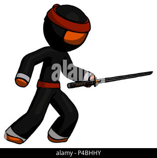 Orange guerriero ninja uomo accoltellato con ninja spada katana. Foto Stock