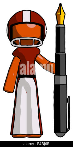 Orange giocatore di football man tenendo la calligrafia gigante penna. Foto Stock