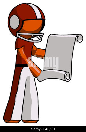 Orange giocatore di football uomo azienda blueprint o scorr. Foto Stock