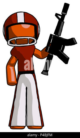 Orange giocatore di football uomo con pistola automatica. Foto Stock