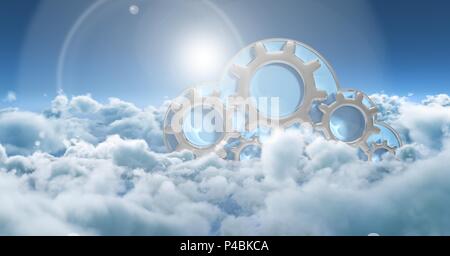 Immagine composita con Cielo e nubi e ingranaggi digitale Foto Stock
