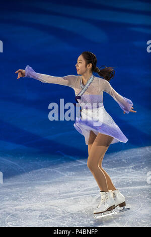 Dabin Cho (KOR) effettuando al Pattinaggio di Figura mostra di Gala presso i Giochi Olimpici Invernali PyeongChang 2018 Foto Stock