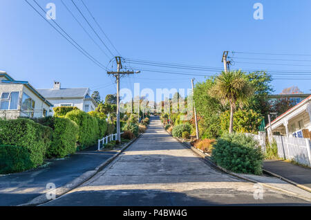 Baldwin Street che si trova a Dunedin, Nuova Zelanda è il mondo di strada più ripida del mondo. Foto Stock