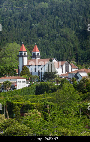 Portogallo Azzorre, isola Sao Miguel, Furnas, Igreja Nossa Senhora da Alegria chiesa Foto Stock