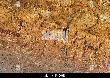 Indiano antico pittogrammi in sorte Rockshelter Campana in Seminole Canyon State Park e il sito storico vicino Comstock, Texas, Stati Uniti d'America Foto Stock