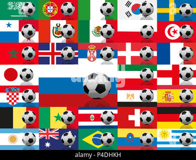 Football World Cup cartellone. 2018 soccer torneo mondiale in Russia. Le bandiere dei paesi partecipanti. Foto Stock