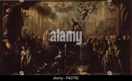 Il funerale del Conte Orgaz. El entierro del Señor de Oragaz. Olio su tela (0,85 x 1,47). Madrid e il museo del Prado. Autore: Miguel Meléndez Jacinto (1679-1734). Posizione: Il MUSEO DEL PRADO-PINTURA, MADRID, Spagna. Foto Stock