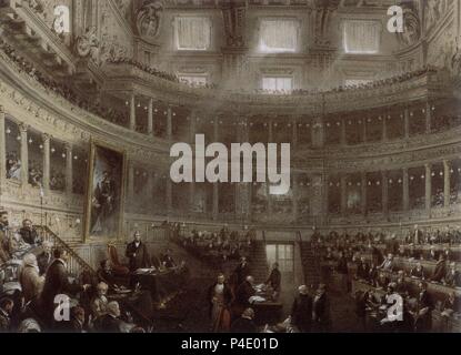 Sessione CELEBRADA EN EL SENADO ITALIANO EN Torino EN 1861 BAJO LA PRESIDENCIA DE CESAR ALFIERI SOSTEGNO EN EL PALACIO MADAMA - SIGLO XIX. Autore: Carlo Bossoli (1815-1884). Posizione: MUSEO DEL RISORGIMENTO. Foto Stock