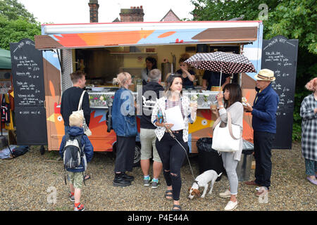 Thai street food alla birreria Redwell auto Arte Fiera Boot, festival annuale che espongono opere di artisti locali. Norwich Giugno 2018 Foto Stock