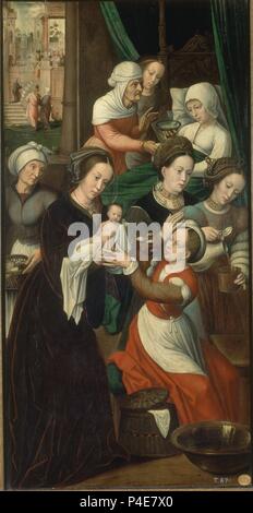 EL NACIMIENTO DE LA VIRGEN - siglo XVI - OLEO/TABLA - 115 x 60 cm - NP 1929 - ESCUELA FLAMENCA. Autore: Ambrosius Benson (c. 1495-1550). Posizione: Il MUSEO DEL PRADO-PINTURA, MADRID, Spagna. Foto Stock