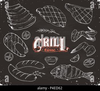 Incontro a griglia e pesce Illustrazione Vettoriale