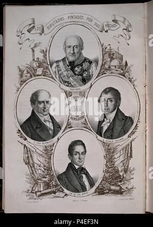 DIPUTADOS PINTADOS POR SUS HECHOS-'CASTAÑOS -Cea Bermudez - ALCALA GALIANO - CONDE DE NAVAS - 1868. Autore: B. Llanta (XIX sec.). Posizione: Congreso de los Diputados-ARCHIVO, MADRID, Spagna. Foto Stock