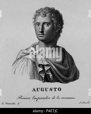 RETRATO DEL EMPERADOR OCTAVIO AUGUSTO - 63 AC/14. Autore: Juan Amills (d. 1854). Posizione: Biblioteca Nacional-COLECCION, MADRID, Spagna. Foto Stock
