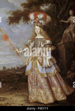 L'imperatrice Maria Teresa Margherita, prima moglie dell'Imperatore Leopoldo I di Austria, vestito come un personaggio da 'La Galatea', una favola in musica da Antonio Draghi - 1667 - 33,3x24,7 cm - Olio su rame - Barocco fiammingo. Autore: Jan Thomas van Ieperen (1617-1678). Posizione: Kunsthistorisches Museum / Museo de Bellas Artes, WIEN, Austria. Noto anche come: LA EMPERATRIZ MARGARITA TERESA EN TRAJE DE PASTORA. Foto Stock