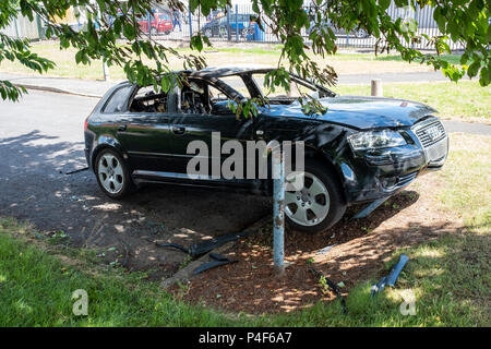 Nero Audi A3 rubate e bruciate Foto Stock