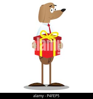Cartoon illustrato business azienda cane grande confezione regalo. Illustrazione Vettoriale
