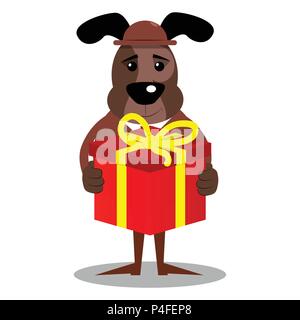 Cartoon illustrato business azienda cane grande confezione regalo. Illustrazione Vettoriale