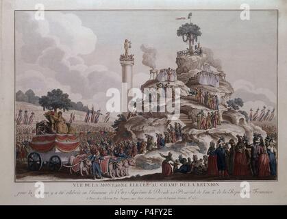 MONTAÑA DEL CAMPO DE LA REUNION PARA LA FIESTA DEL SER SUPREMO - JULIO 1794 - GRABADO S XIX. Posizione: Biblioteca Nazionale. Foto Stock