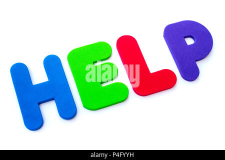 La parola help farro in multi-colore di lettere. Foto Stock