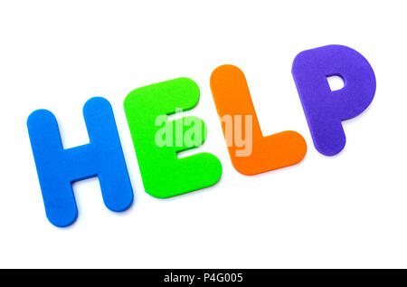 La parola help farro in multi-colore di lettere. Foto Stock
