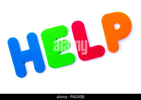 La parola help farro in multi-colore di lettere. Foto Stock