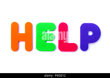 La parola help farro in multi-colore di lettere. Foto Stock