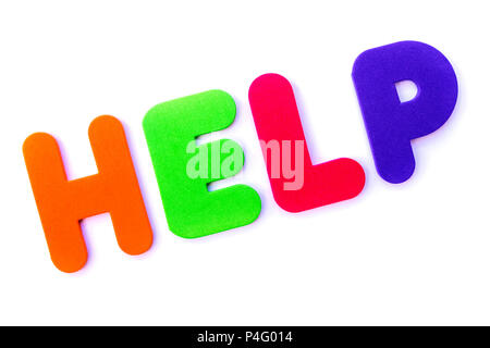 La parola help farro in multi-colore di lettere. Foto Stock