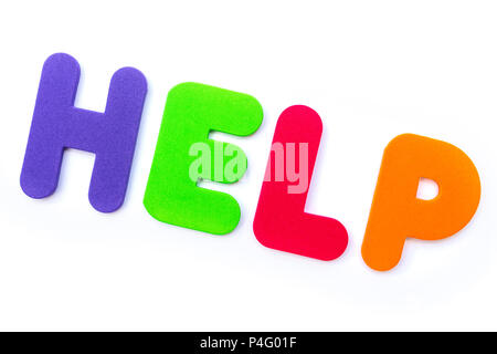 La parola help farro in multi-colore di lettere. Foto Stock