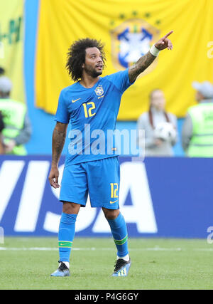 San Pietroburgo, Russia. Il 22 giugno, 2018. Marcelo del Brasile gesti durante il 2018 Coppa del Mondo FIFA Group E match tra Brasile e Costa Rica a San Pietroburgo, Russia, 22 giugno 2018. Credito: Xu Zijian/Xinhua/Alamy Live News Foto Stock