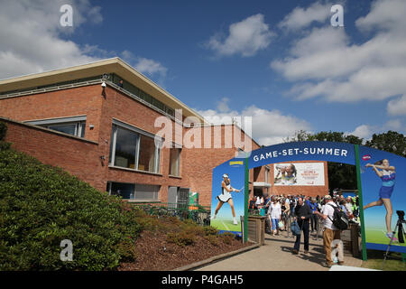 Scene in generale i dintorni i motivi al Priory club davanti a giocare. Natura Valle Classic 2018, internazionale di tennis femminile, giorno 5 al Edgbaston Priory Club a Birmingham, Inghilterra su Venerdì 22 Giugno 2018. pic da Andrew Orchard/Alamy Live News Foto Stock