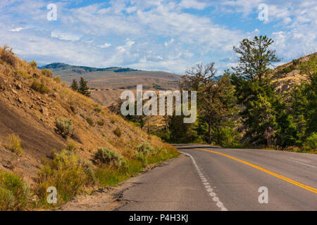 US Highway 89, strada panoramica da Gardiner, Montana di Mammoth Hot Springs nel Parco Nazionale di Yellowstone. Foto Stock