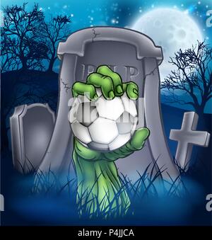 Soccer Zombie Halloween Cimitero Concept Illustrazione Vettoriale