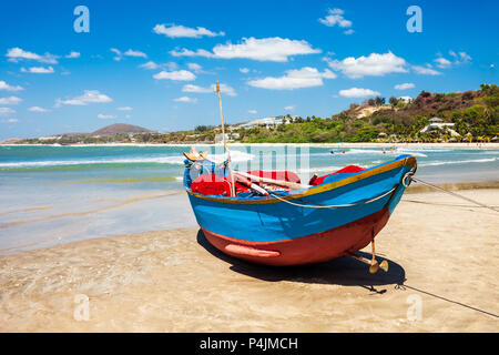 Barche di pescatori sulla spiaggia di Mui ne o Phan Thiet in Vietnam Foto Stock