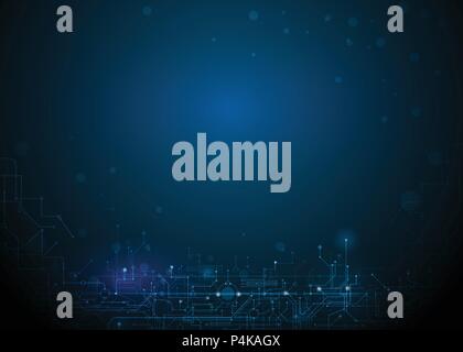 Illustrazione Vettoriale abstract futuristico, scheda di circuito su sfondo blu scuro, moderno hi-tech tecnologia digitale concetto. Spazio vuoto per il conten Illustrazione Vettoriale