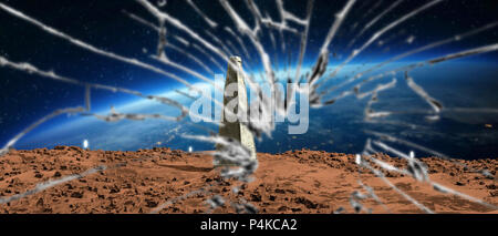 Creepy martian alien obelisco 3d illustrazione Foto Stock