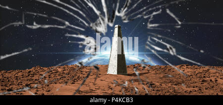 Creepy martian alien obelisco 3d illustrazione Foto Stock