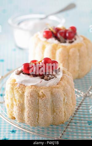 Charlottes con panna e ribes Foto Stock