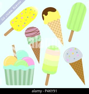 Serie di coni gelato e popsicles Illustrazione Vettoriale