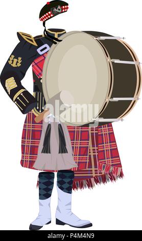 Vettore tradizionale scozzese vestiti, bass drum Illustrazione Vettoriale