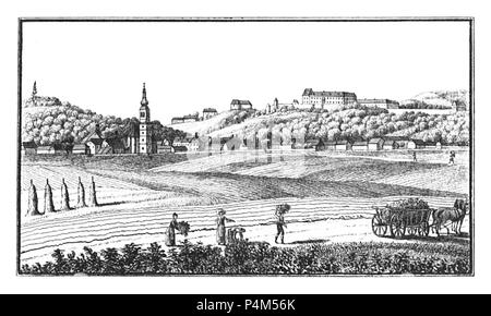 164 Markt Leibnitz mit Schloss Sekau - gez. Wonsidler, Lith. v. Folwarczni - J.F.Kaiser Lithografirte Ansichten der Steiermark 1830. Foto Stock