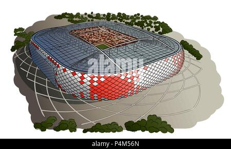 Mano bozzetto del nuovo stadio di Mosca. Otkrytie Arena. Illustrazione Vettoriale