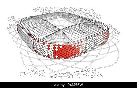 Mano bozzetto del nuovo stadio di Mosca. Otkrytie Arena. Illustrazione Vettoriale