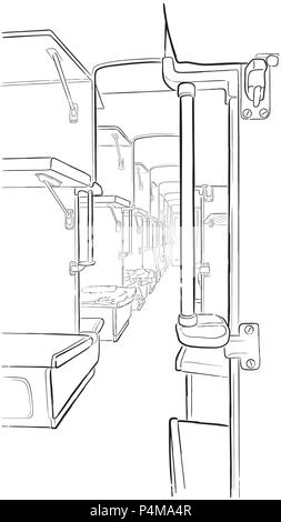 Schizzo di vettore di treni passeggeri interno in mano annegare illustrazione. Illustrazione Vettoriale