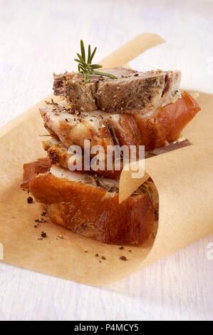 Porchetta di Ariccia (arrosto di maiale specialità di Ariccia, Lazio, l'Italia) Foto Stock