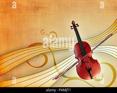 Violino su un elegante sfondo caldo. Illustrazione Digitale. Foto Stock