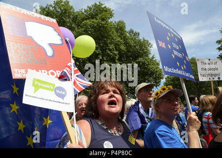 Westminster. Londra. 23 Giugno 2018 - decine di migliaia di persone partecipano a marzo per il secondo anniversario del referendum 2016 al Parlamento europeo chiedendo un voto popolare sul finale Brexit trattare il secondo anniversario del referendum del 2016. Credito: Dinendra Haria/Alamy Live News Foto Stock