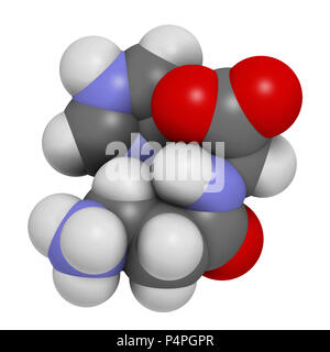 La carnosina (L-carnosina) Integratore alimentare molecola. Il rendering 3D. Gli atomi sono rappresentati come sfere con i tradizionali colori: idrogeno (bianco), auto Foto Stock