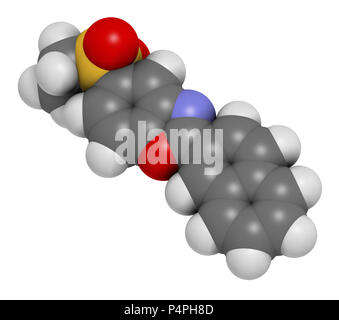 Ezutromid Duchene distrofia muscolare molecola di farmaco. Attivatore di utrophin. Il rendering 3D. Gli atomi sono rappresentati come sfere con colore convenzionale codi Foto Stock