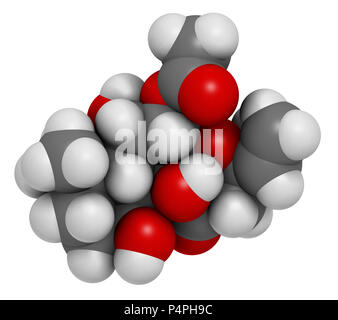 Il Forskolin (coleonol molecola). Attiva l'enzima adenil ciclasi, risultante in un aumento dei livelli di cAMP. Il rendering 3D. Gli atomi sono rappresentati come sp Foto Stock